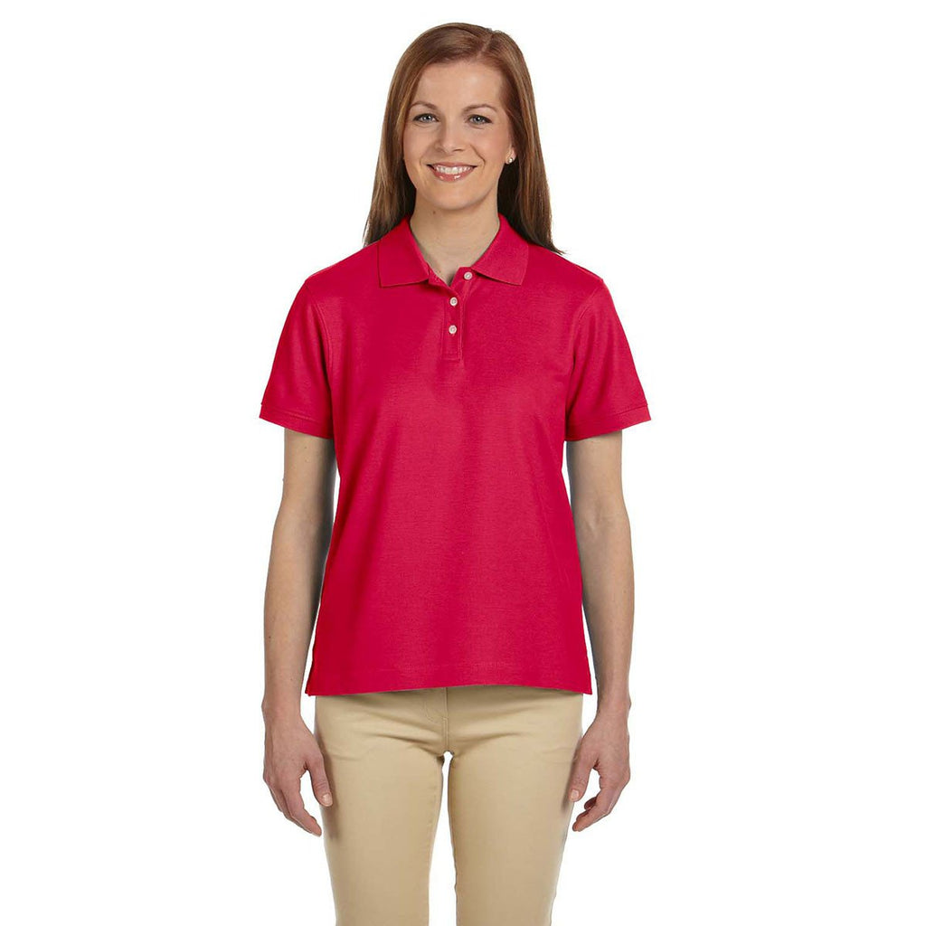 Devon & Jones Women's Red Pima Pique Short-Sleeve Polo