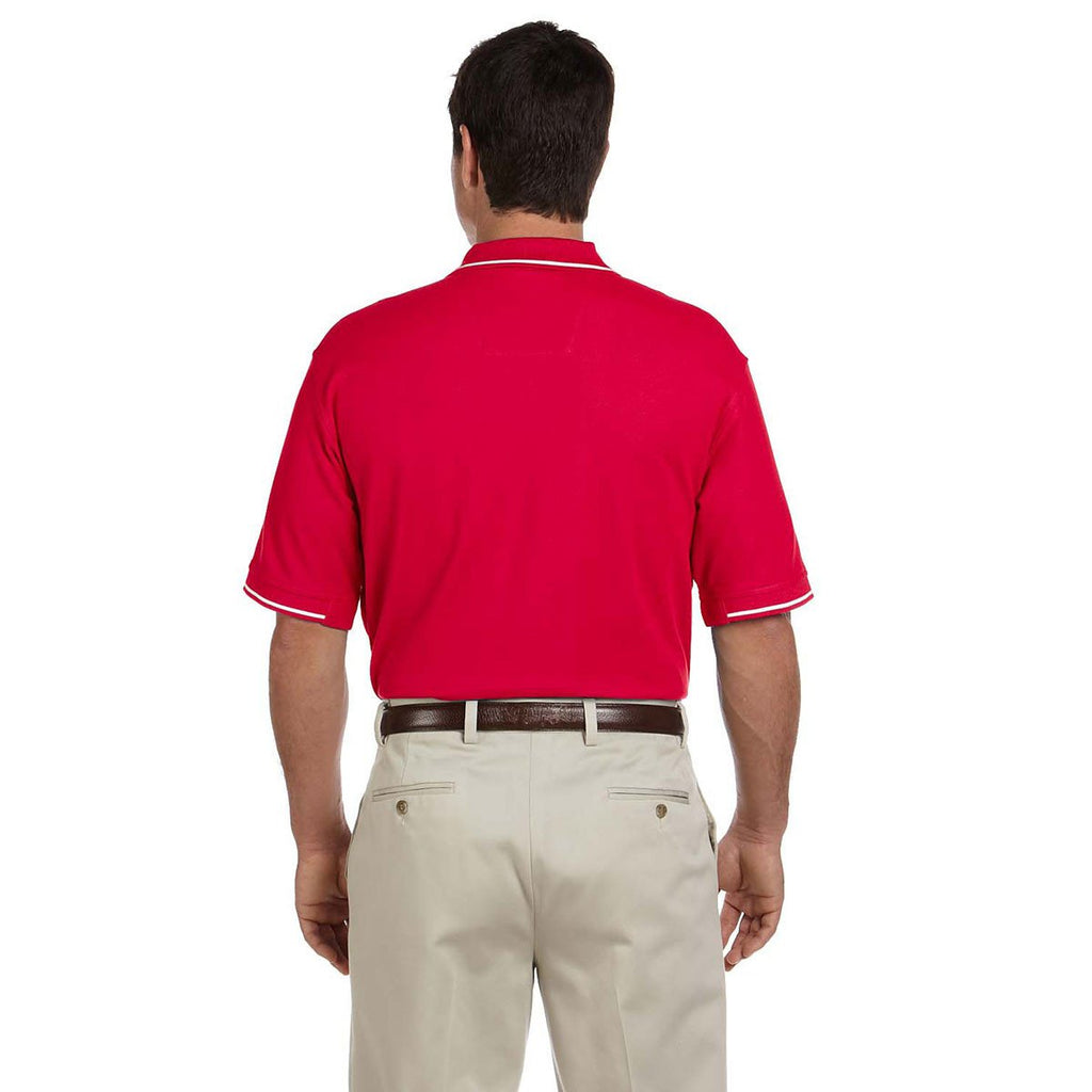 Devon & Jones Men's Red/White Pima Pique Short-Sleeve Tipped Polo