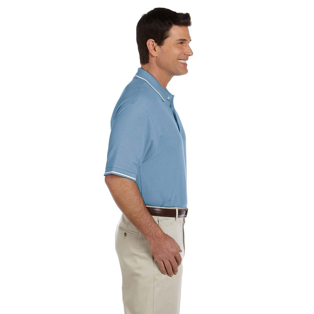 Devon & Jones Men's Slate Blue/White Pima Pique Short-Sleeve Tipped Polo