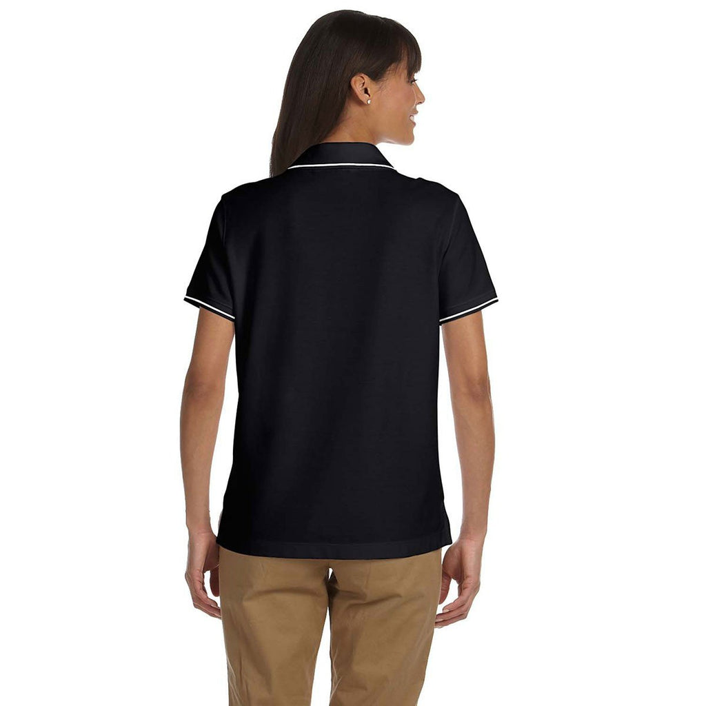 Devon & Jones Women's Black/White Pima Pique Short-Sleeve Tipped Polo