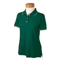 Devon & Jones Women's Forest/White Pima Pique Short-Sleeve Tipped Polo