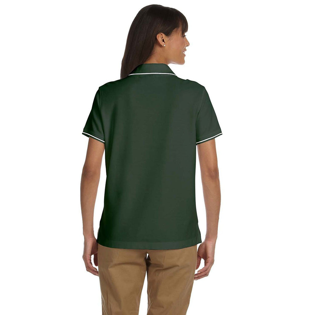 Devon & Jones Women's Forest/White Pima Pique Short-Sleeve Tipped Polo