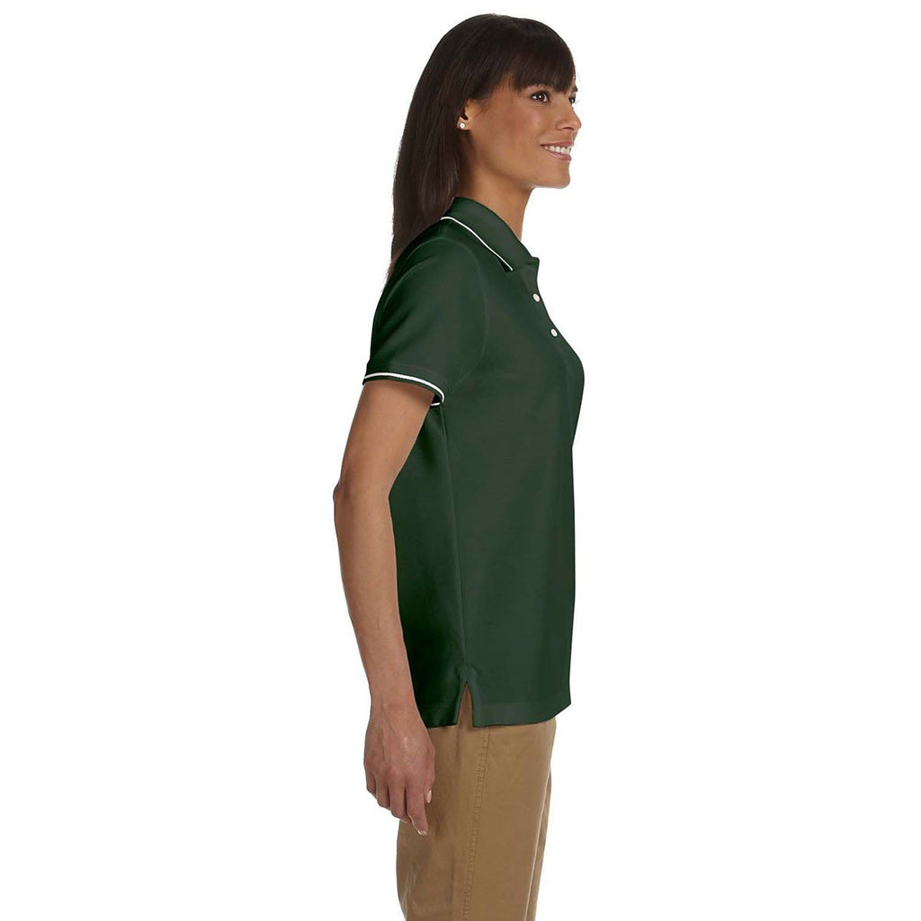 Devon & Jones Women's Forest/White Pima Pique Short-Sleeve Tipped Polo