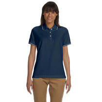 Devon & Jones Women's Navy/White Pima Pique Short-Sleeve Tipped Polo