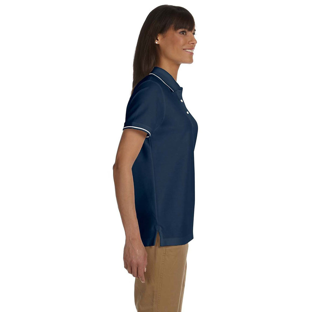 Devon & Jones Women's Navy/White Pima Pique Short-Sleeve Tipped Polo