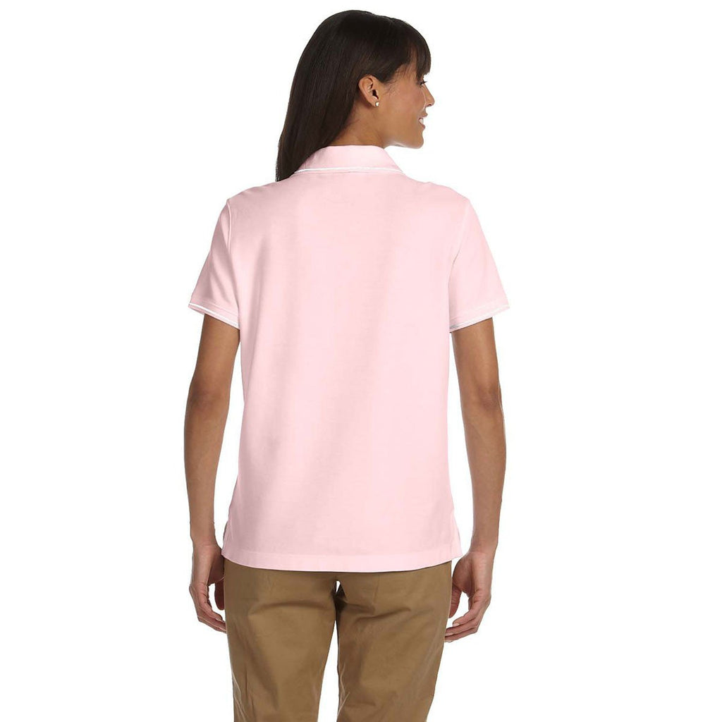Devon & Jones Women's Pink/White Pima Pique Short-Sleeve Tipped Polo