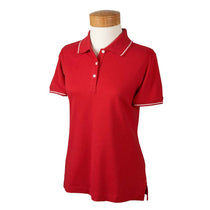 Devon & Jones Women's Red/White Pima Pique Short-Sleeve Tipped Polo