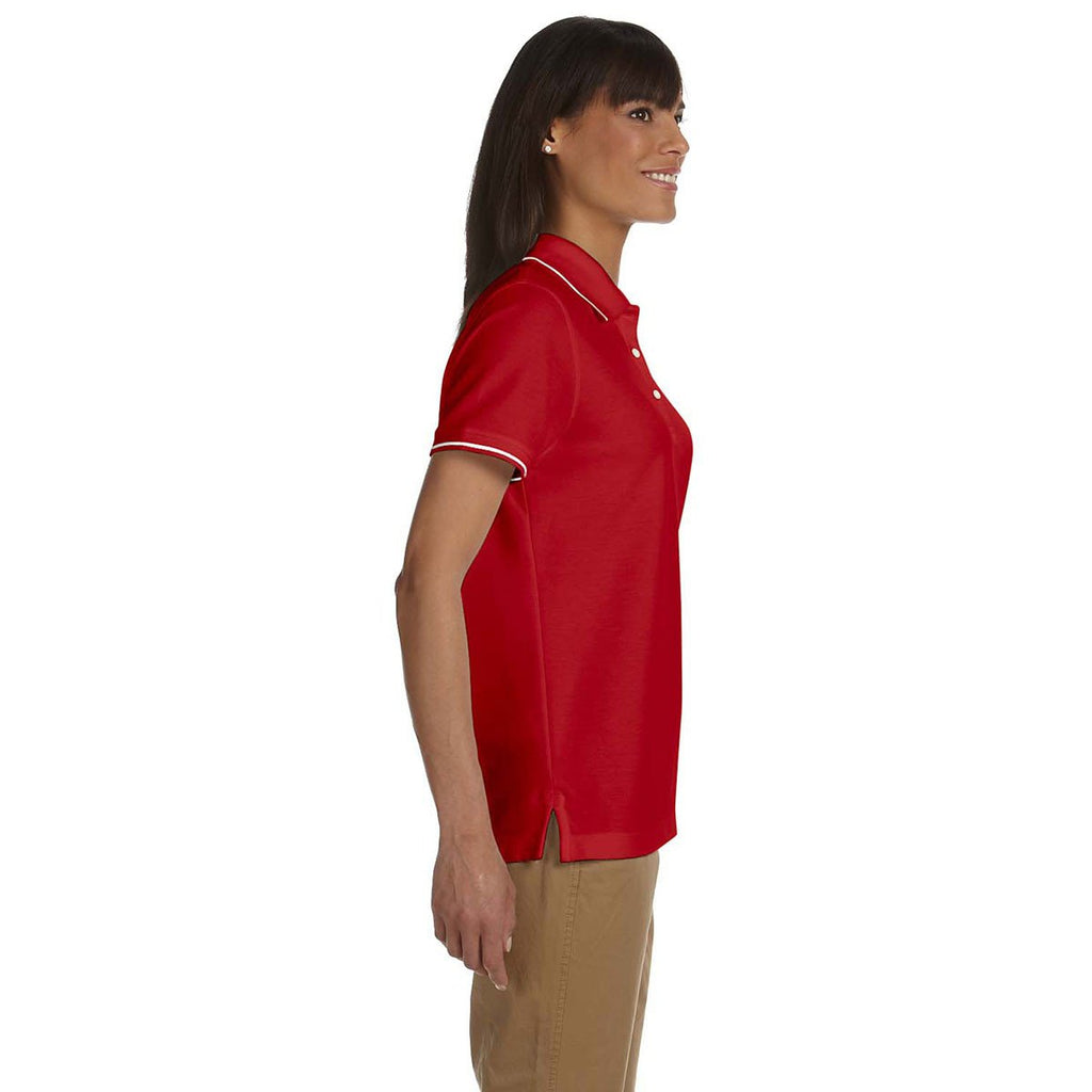 Devon & Jones Women's Red/White Pima Pique Short-Sleeve Tipped Polo