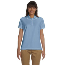Devon & Jones Women's Slate Blue/White Pima Pique Short-Sleeve Tipped Polo