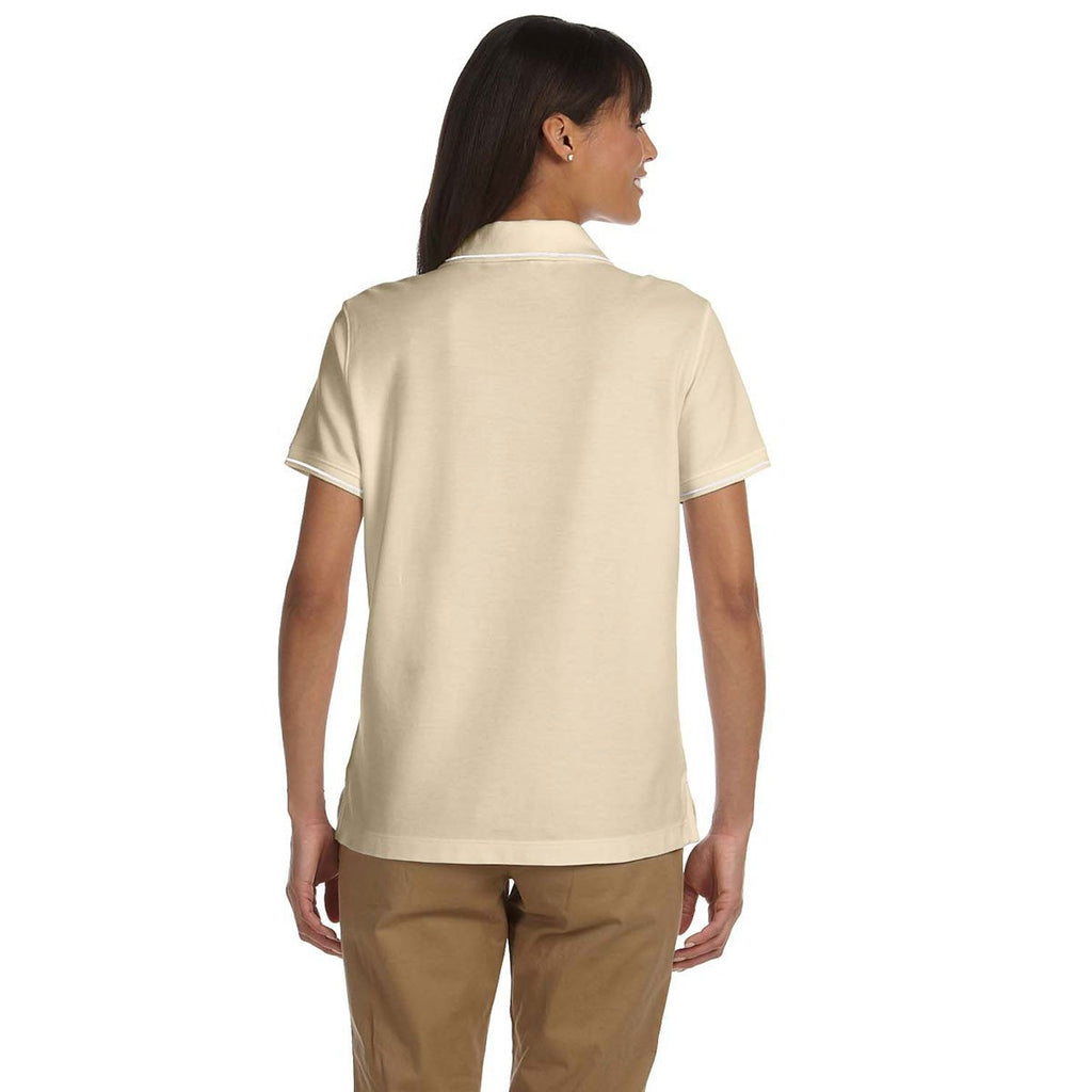 Devon & Jones Women's Stone/White Pima Pique Short-Sleeve Tipped Polo