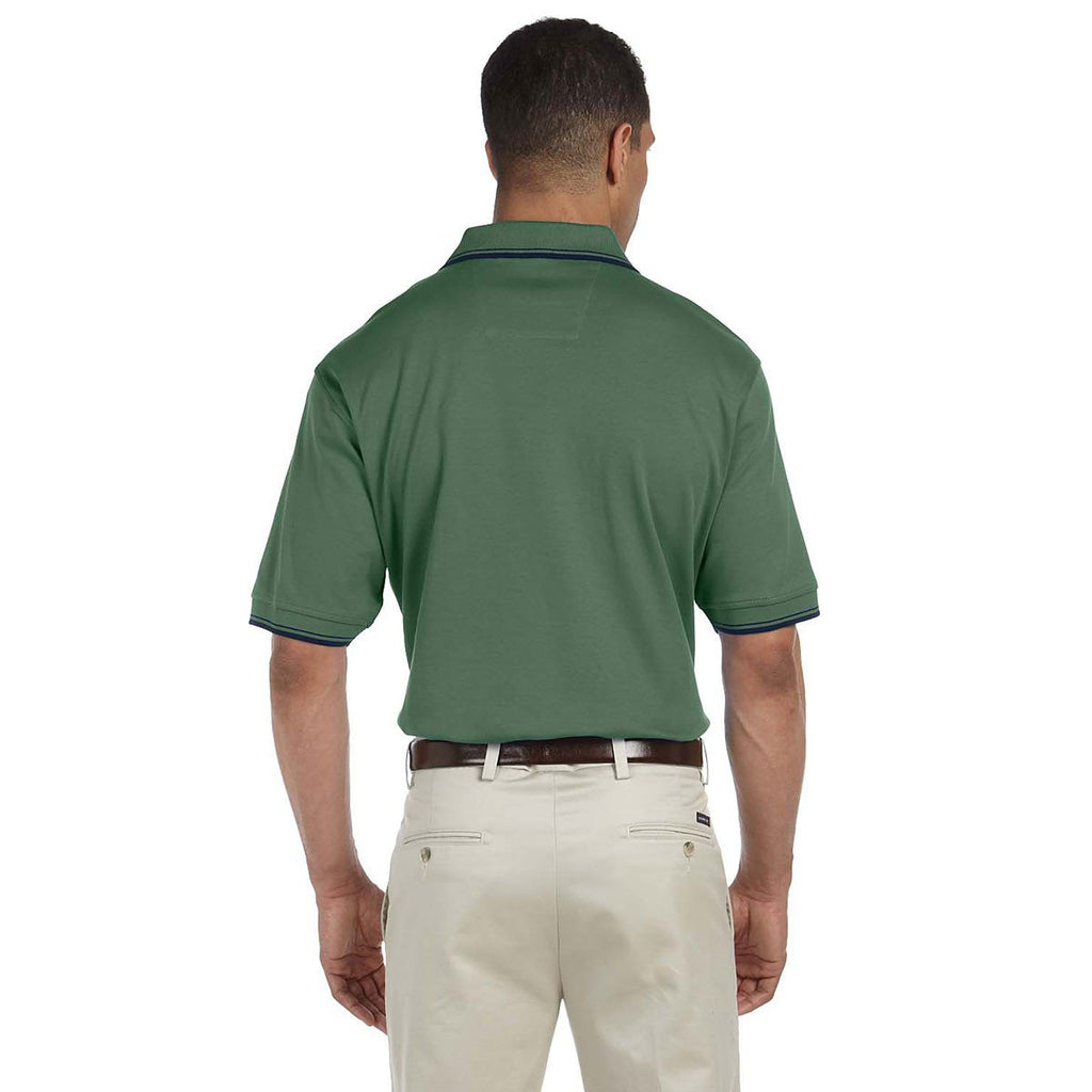 Devon & Jones Men's Dill/Navy Tipped Perfect Pima Interlock Polo