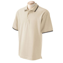 Devon & Jones Men's Stone/Navy Tipped Perfect Pima Interlock Polo