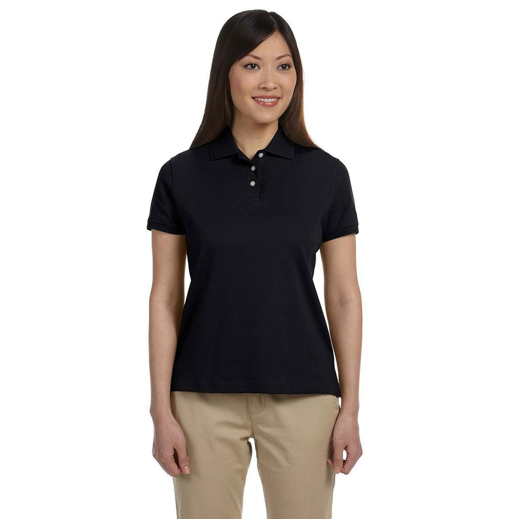 Devon & Jones Women's Black Solid Perfect Pima Interlock Polo