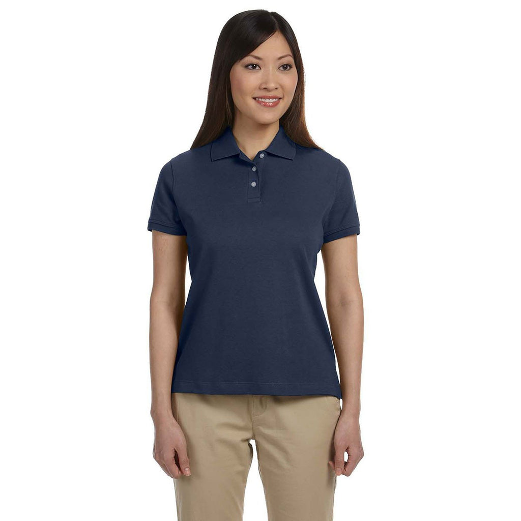 Devon & Jones Women's Navy Solid Perfect Pima Interlock Polo