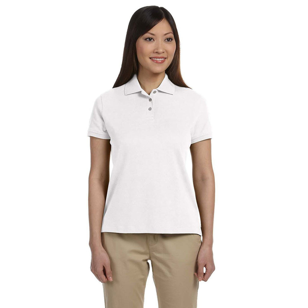 Devon & Jones Women's White Solid Perfect Pima Interlock Polo