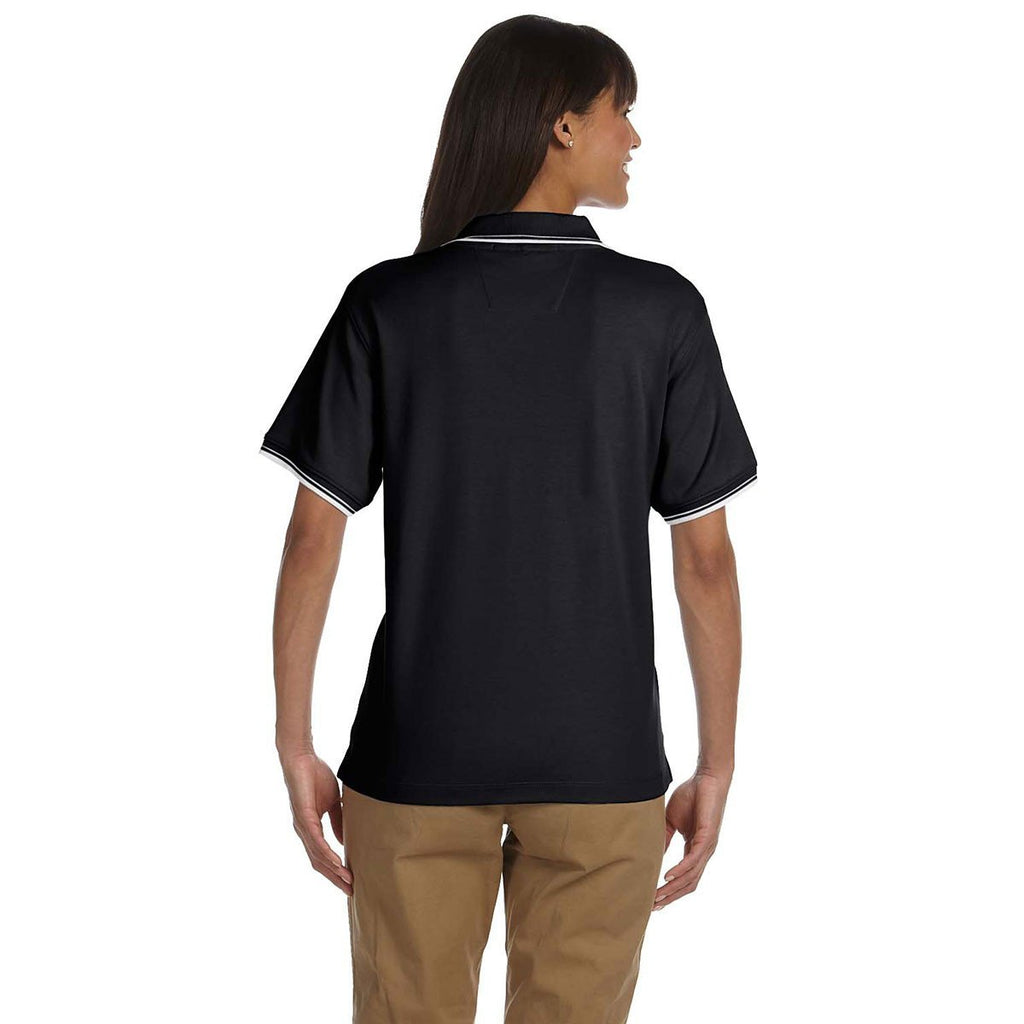 Devon & Jones Women's Black/White Tipped Perfect Pima Interlock Polo