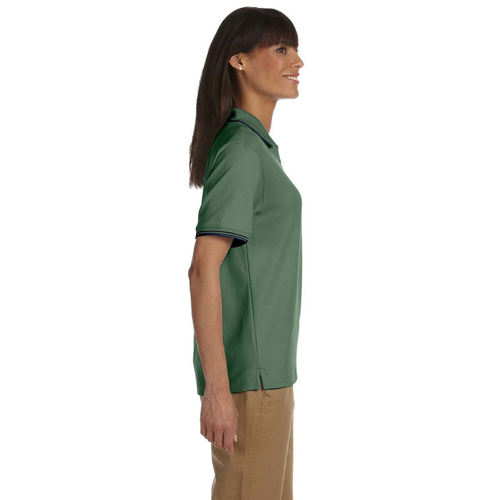 Devon & Jones Women's Dill/Navy Tipped Perfect Pima Interlock Polo
