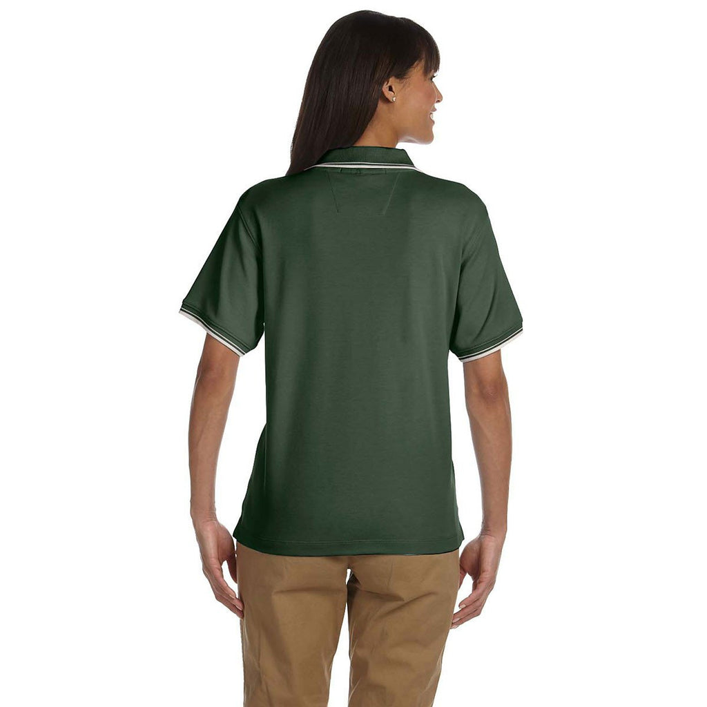 Devon & Jones Women's Forest/Creme Tipped Perfect Pima Interlock Polo