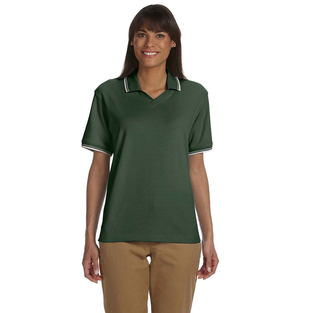 Devon & Jones Women's Forest/Creme Tipped Perfect Pima Interlock Polo