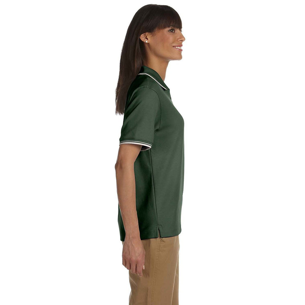 Devon & Jones Women's Forest/Creme Tipped Perfect Pima Interlock Polo
