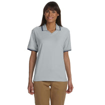 Devon & Jones Women's Grey Heather/Navy Tipped Perfect Pima Interlock Polo