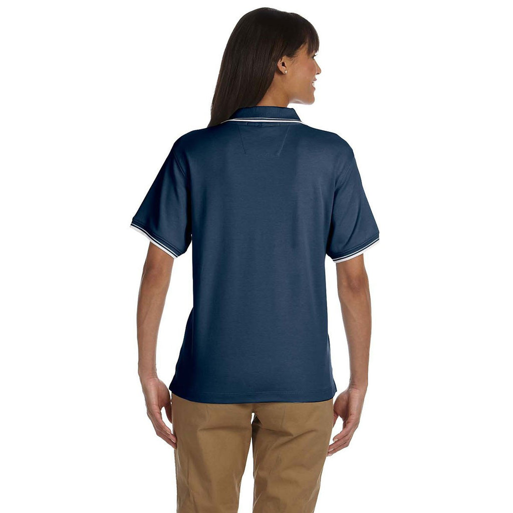 Devon & Jones Women's Navy/White Tipped Perfect Pima Interlock Polo