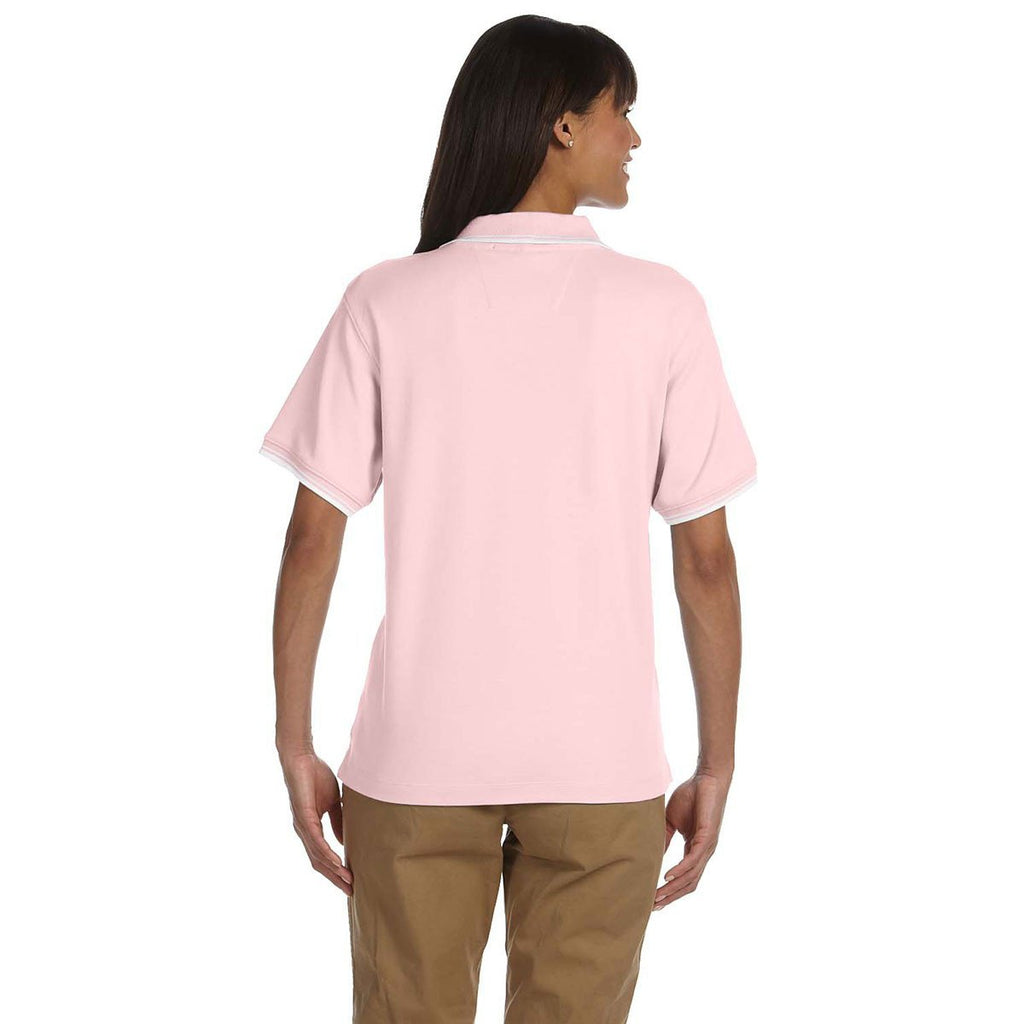 Devon & Jones Women's Pink/White Tipped Perfect Pima Interlock Polo