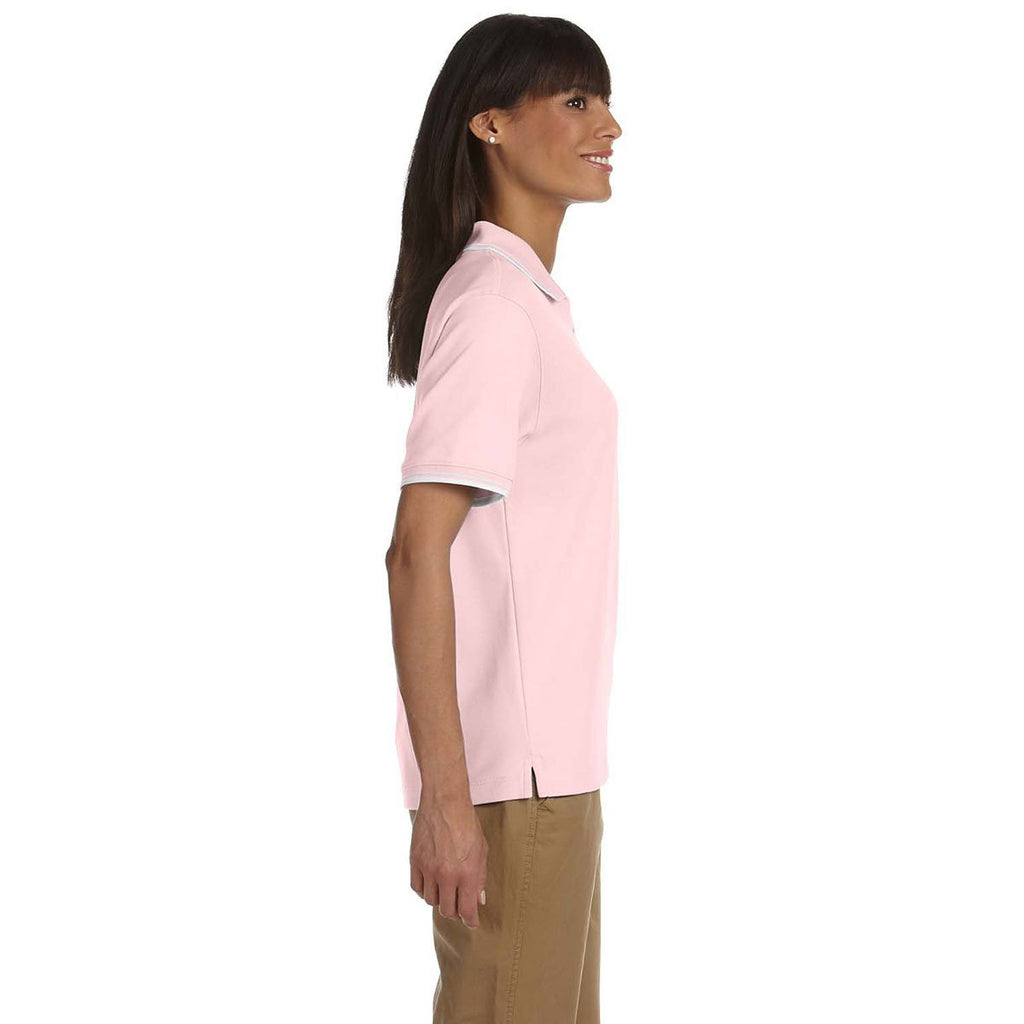 Devon & Jones Women's Pink/White Tipped Perfect Pima Interlock Polo
