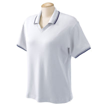 Devon & Jones Women's White/Navy Tipped Perfect Pima Interlock Polo