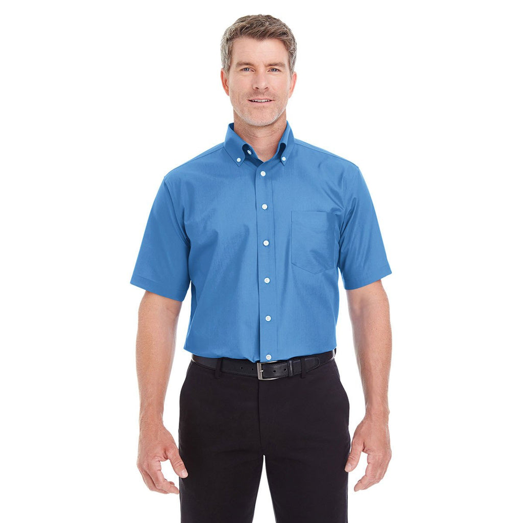 Devon & Jones Men's French Blue Crown Collection Solid Broadcloth Short-Sleeve Shirt