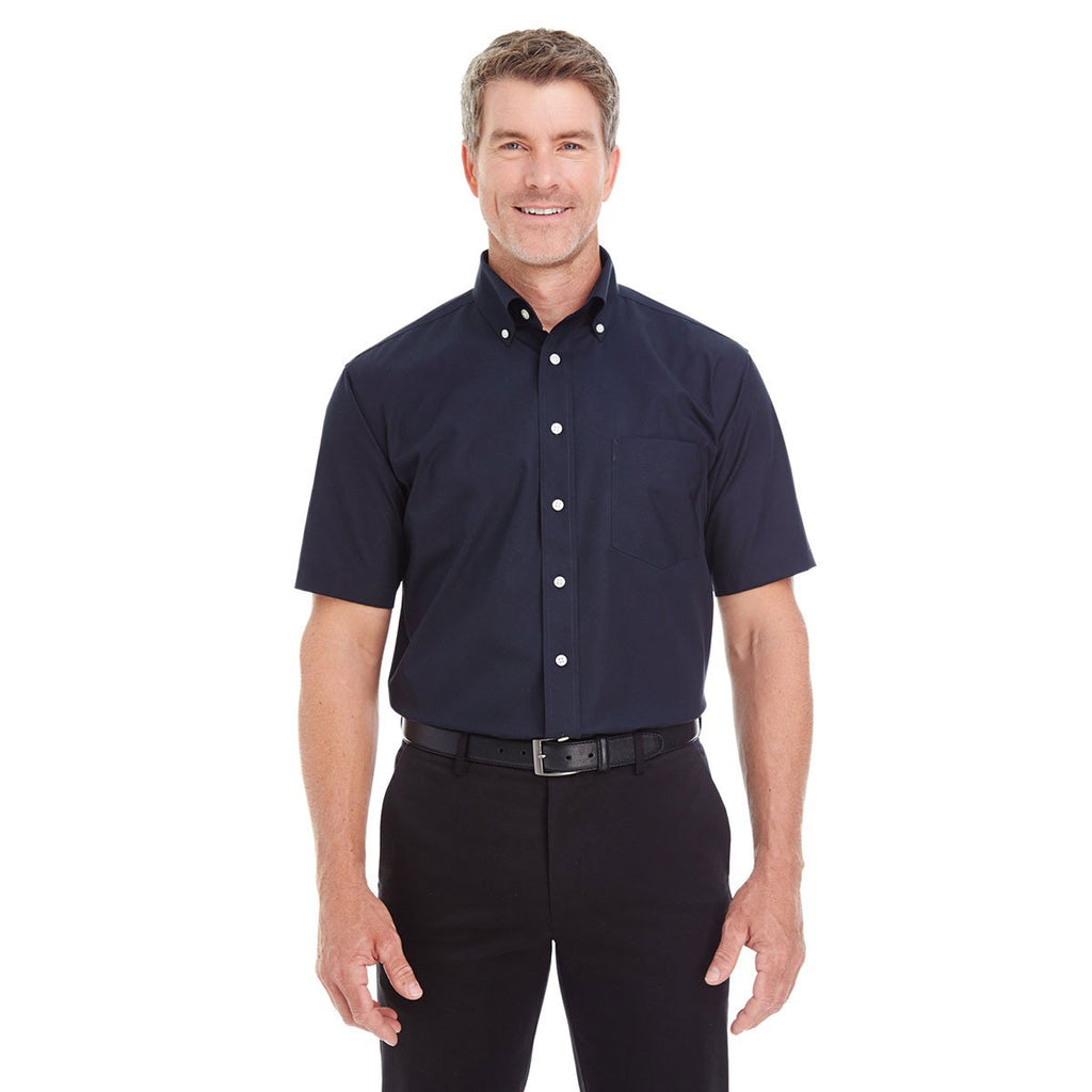 Devon & Jones Men's Navy Crown Collection Solid Broadcloth Short-Sleeve Shirt