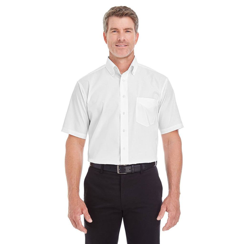 Devon & Jones Men's White Crown Collection Solid Broadcloth Short-Sleeve Shirt