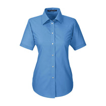 Devon & Jones Women's French Blue Crown Collection Solid Broadcloth Short-Sleeve Shirt