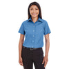 Devon & Jones Women's French Blue Crown Collection Solid Broadcloth Short-Sleeve Shirt