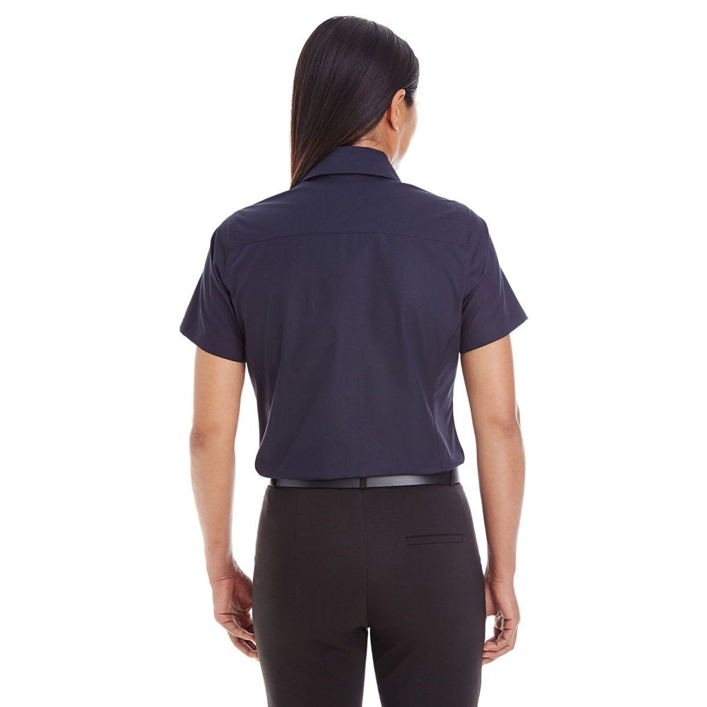Devon & Jones Women's Navy Crown Collection Solid Broadcloth Short-Sleeve Shirt