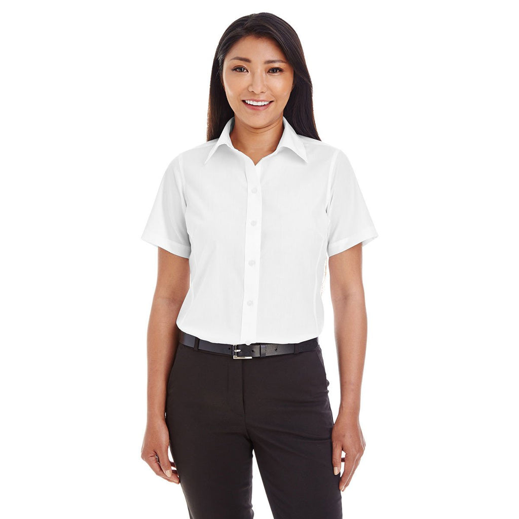 Devon & Jones Women's White Crown Collection Solid Broadcloth Short-Sleeve Shirt