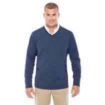 Devon & Jones Men's Navy Heather Fairfield Herringbone V-Neck Pullover