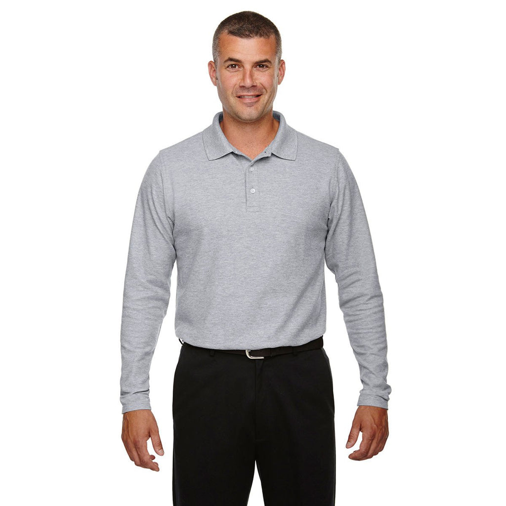 Devon & Jones Men's Grey Heather Drytec 20 Performance Long-Sleeve Polo
