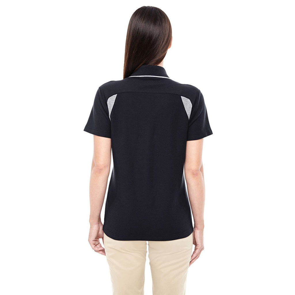 Devon & Jones Women's Black/Grey Heather Drytec 20 Performance Colorblock Polo