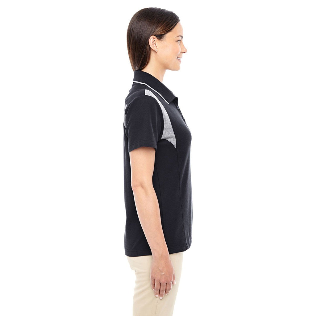 Devon & Jones Women's Black/Grey Heather Drytec 20 Performance Colorblock Polo