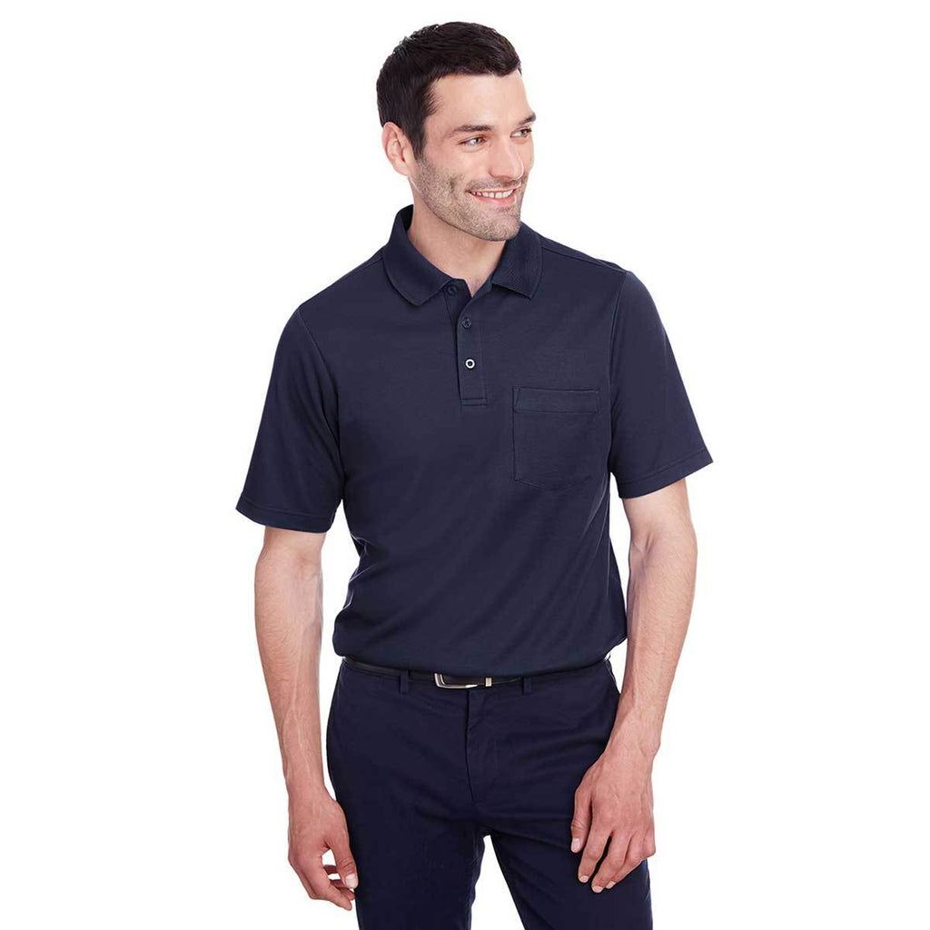 Devon & Jones Men's Navy CrownLux Performance Plaited Polo with Pockets