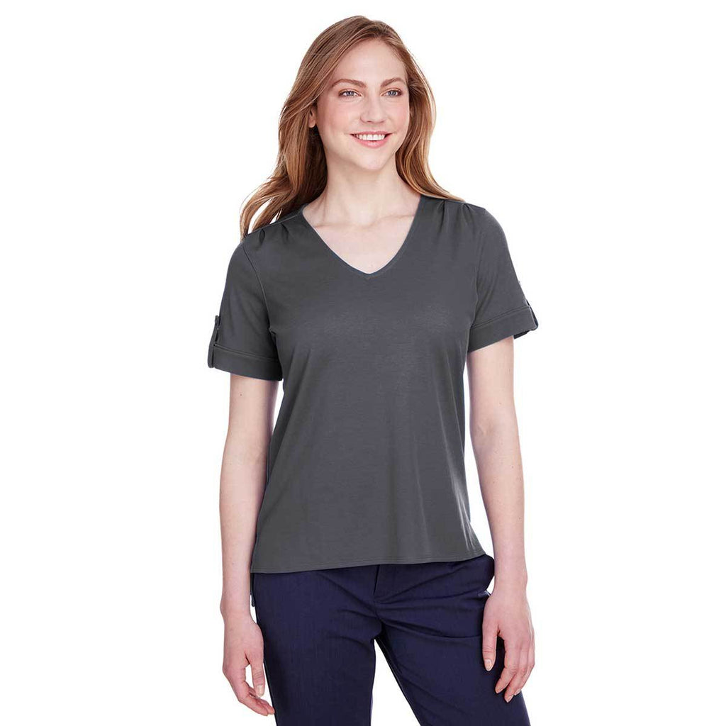 Devon & Jones Women's Graphite CrownLux Performance Plaited Rolled-Sleeve Top