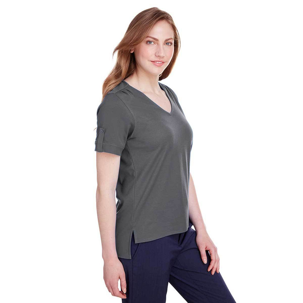 Devon & Jones Women's Graphite CrownLux Performance Plaited Rolled-Sleeve Top