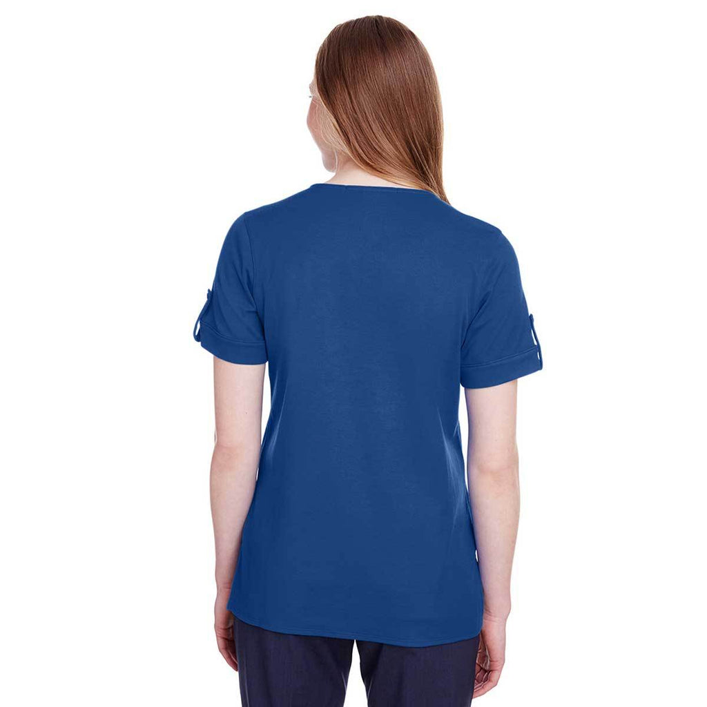 Devon & Jones Women's True Royal CrownLux Performance Plaited Rolled-Sleeve Top