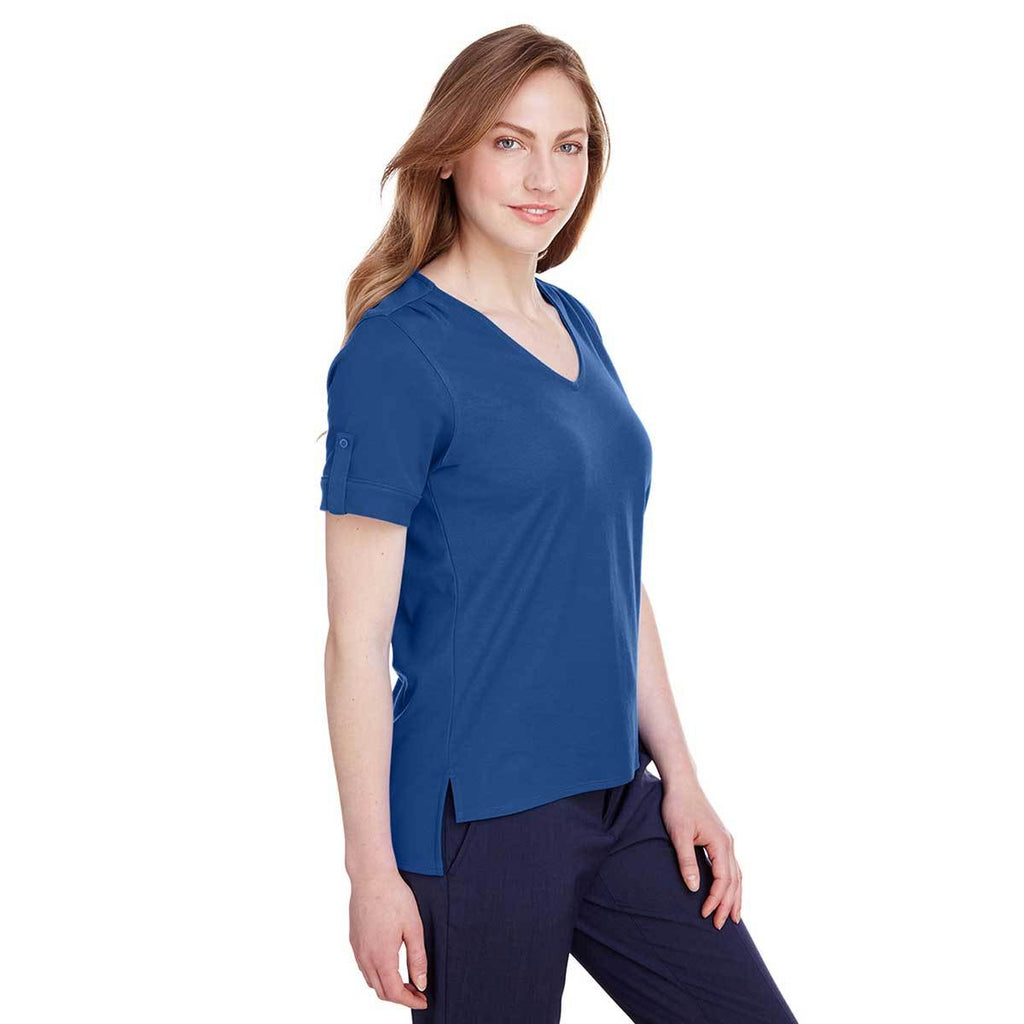 Devon & Jones Women's True Royal CrownLux Performance Plaited Rolled-Sleeve Top