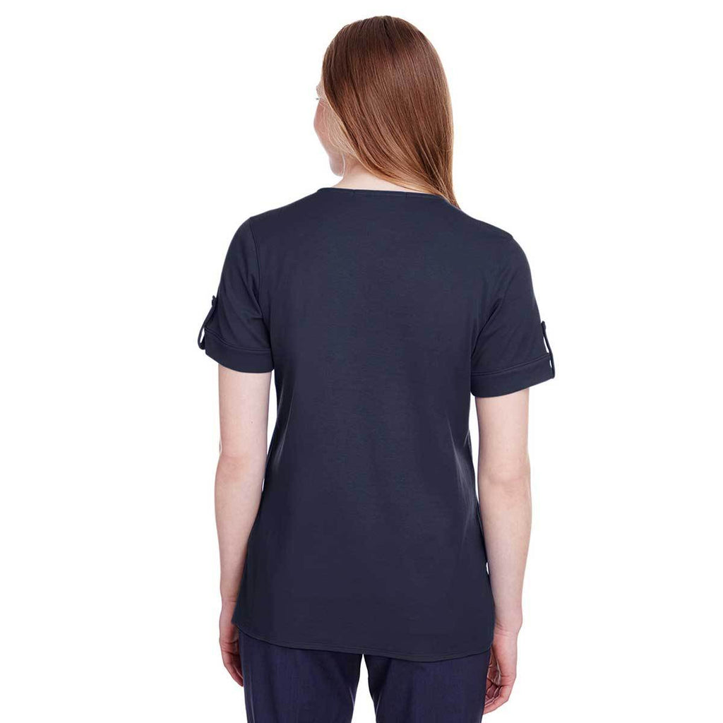 Devon & Jones Women's Navy CrownLux Performance Plaited Rolled-Sleeve Top