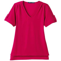 Devon & Jones Women's Red CrownLux Performance Plaited Rolled-Sleeve Top