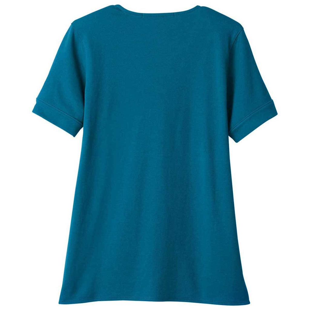 Devon & Jones Women's Dark Teal CrownLux Performance Plaited Rolled-Sleeve Top