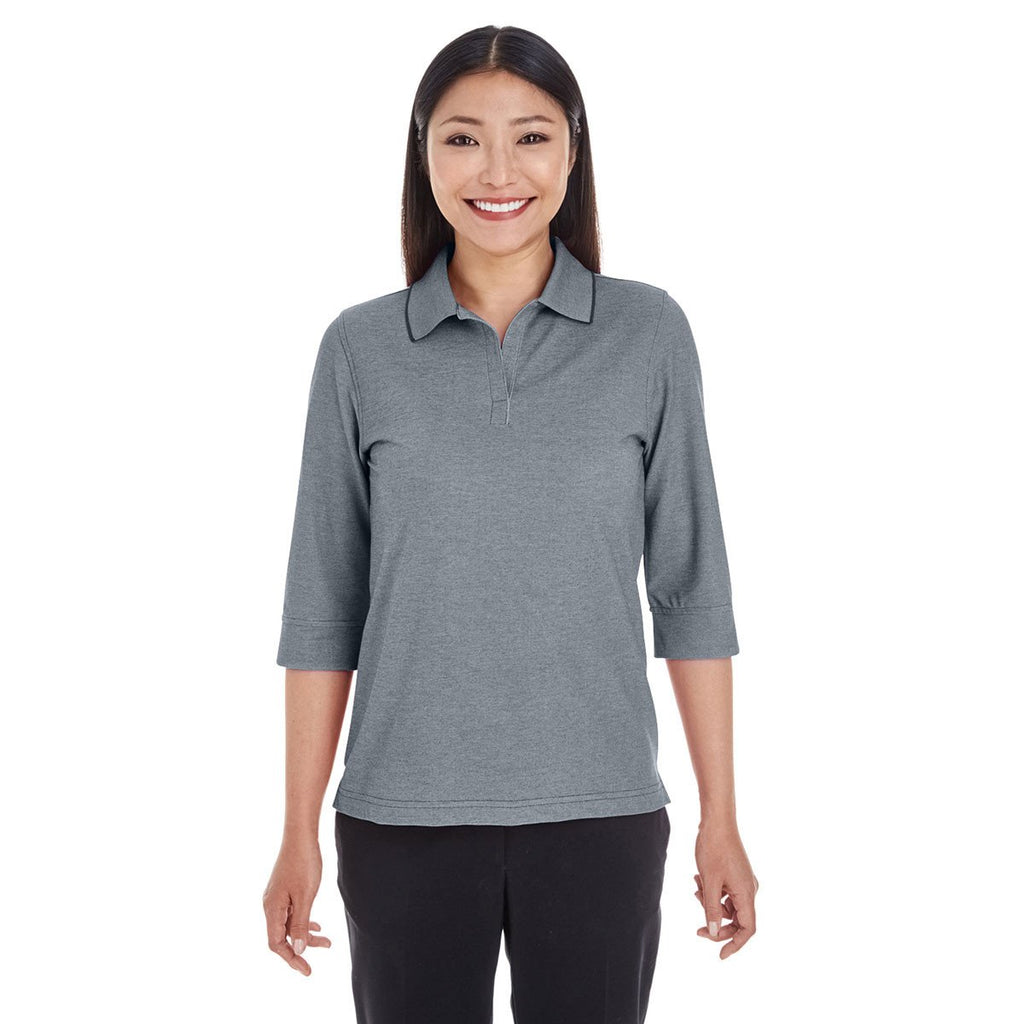 Devon & Jones Women's Navy Heather Pima-Tech Oxford Pique Polo