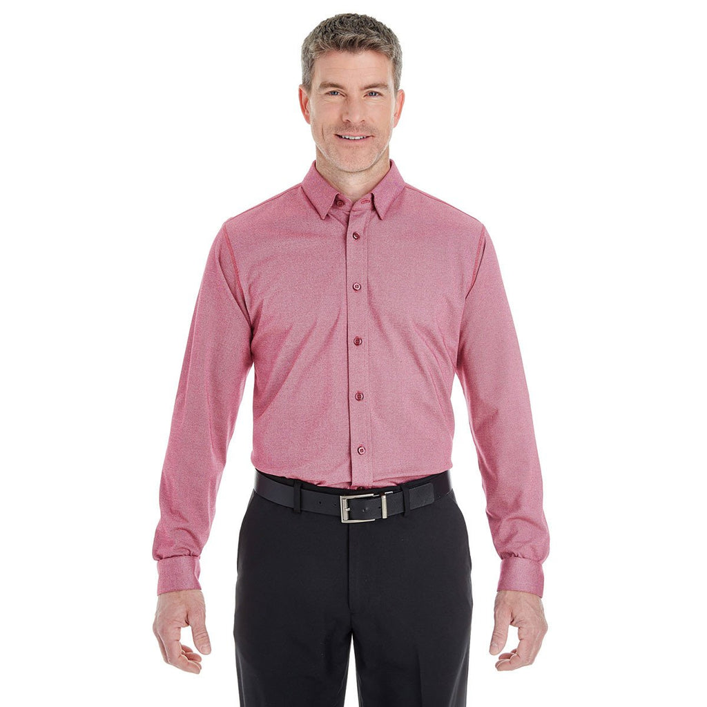 Devon & Jones Men's Burgundy Heather Central Cotton Blend Melange Button Down